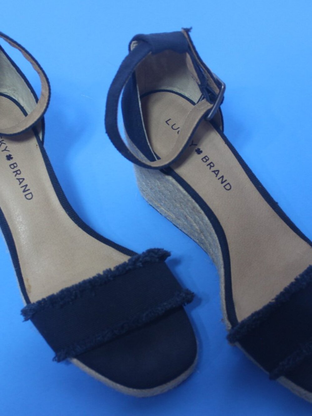 LUCKY BRAND MINDRA ESPADRILLE WEDGE SANDALS NAVY BLUE  SZ. 7.5 M